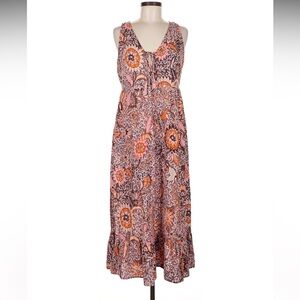 Madewell Peach and Blush Pink Bali Blooms Floral Midi Casual Dress Size 14